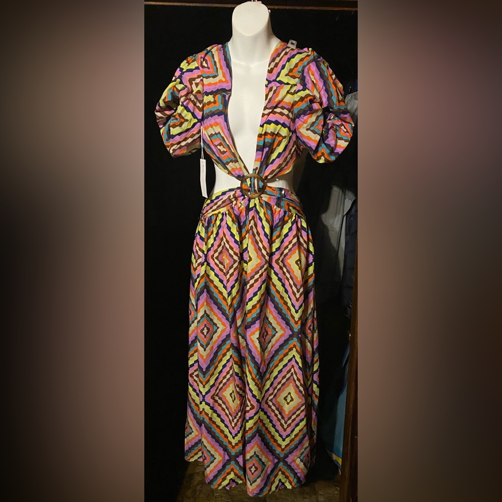 NEON AZTEC BACKLESS CUT OUT PRINTED DRESS by Truth NYC